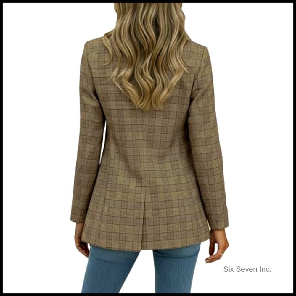 Polyester Blend Plaid Houndstooth Blazer Fully-Lined Loose Fit Work Office - Picture 4 of 6